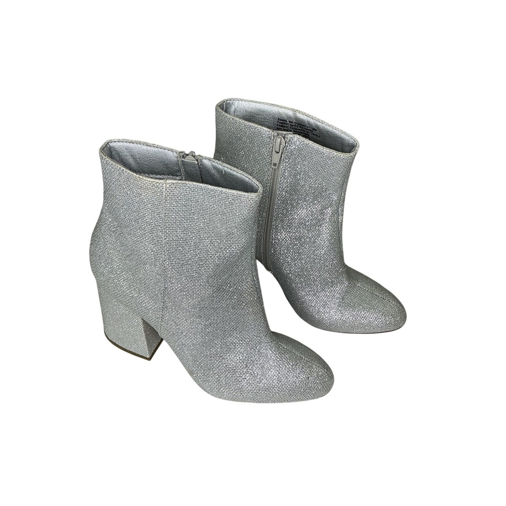 Madden Girl Silver Glitter Sparkle Block Heel Ankle Booties SWIR01J1 Womens 9M